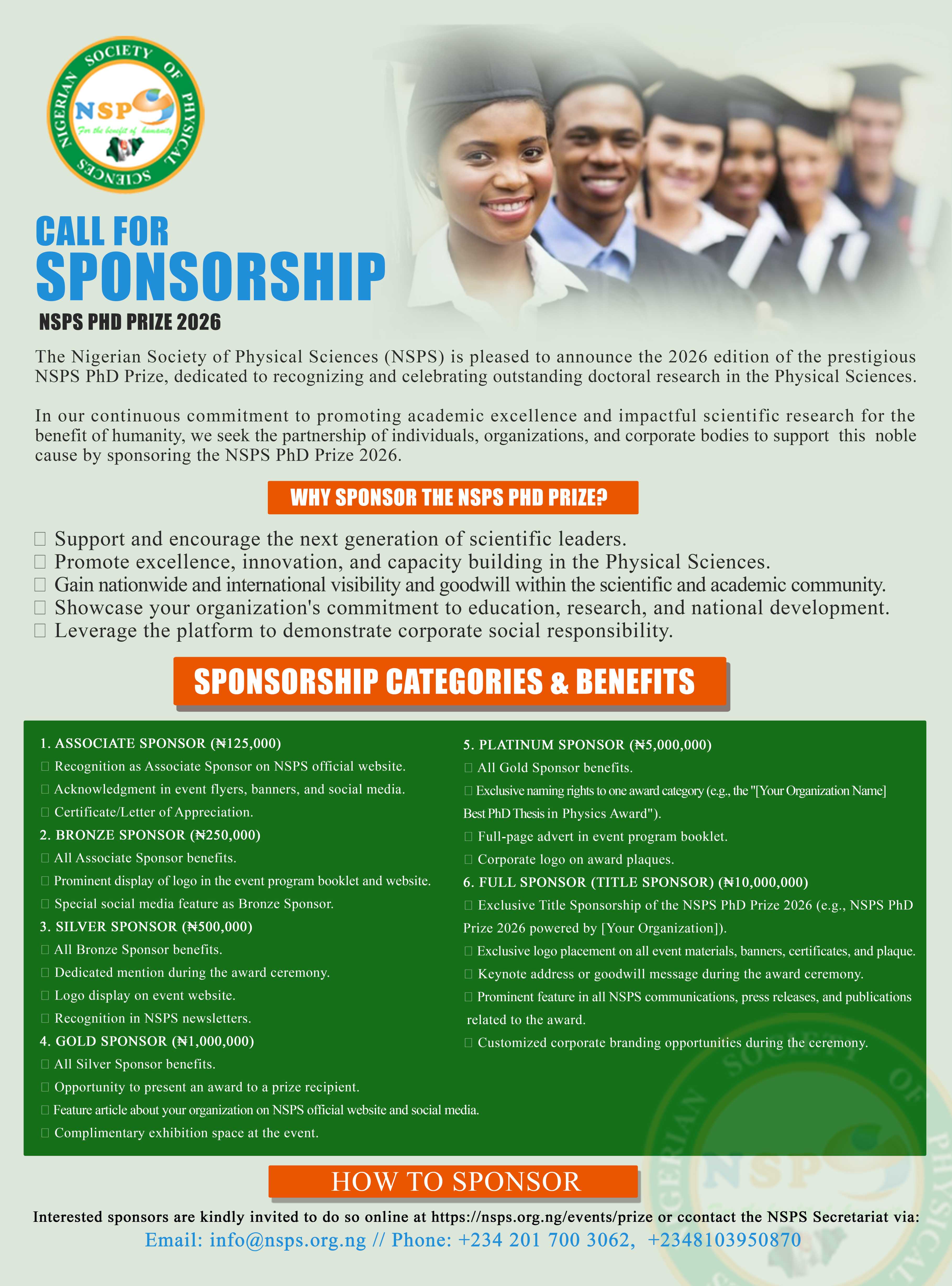 Prize and Award of the Nigerian Society of Physical Sciences